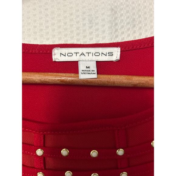 Notations Red 3/4 Sleeve Embellished Scoop Neck Mesh Insert Blouse Size Medium - Picture 5 of 10